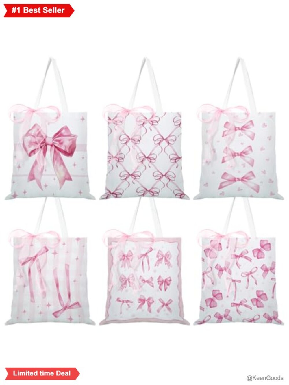 6 Pack Canvas Tote Bags with Ribbon DIY Bow Aesthetic Reusable Gift Set